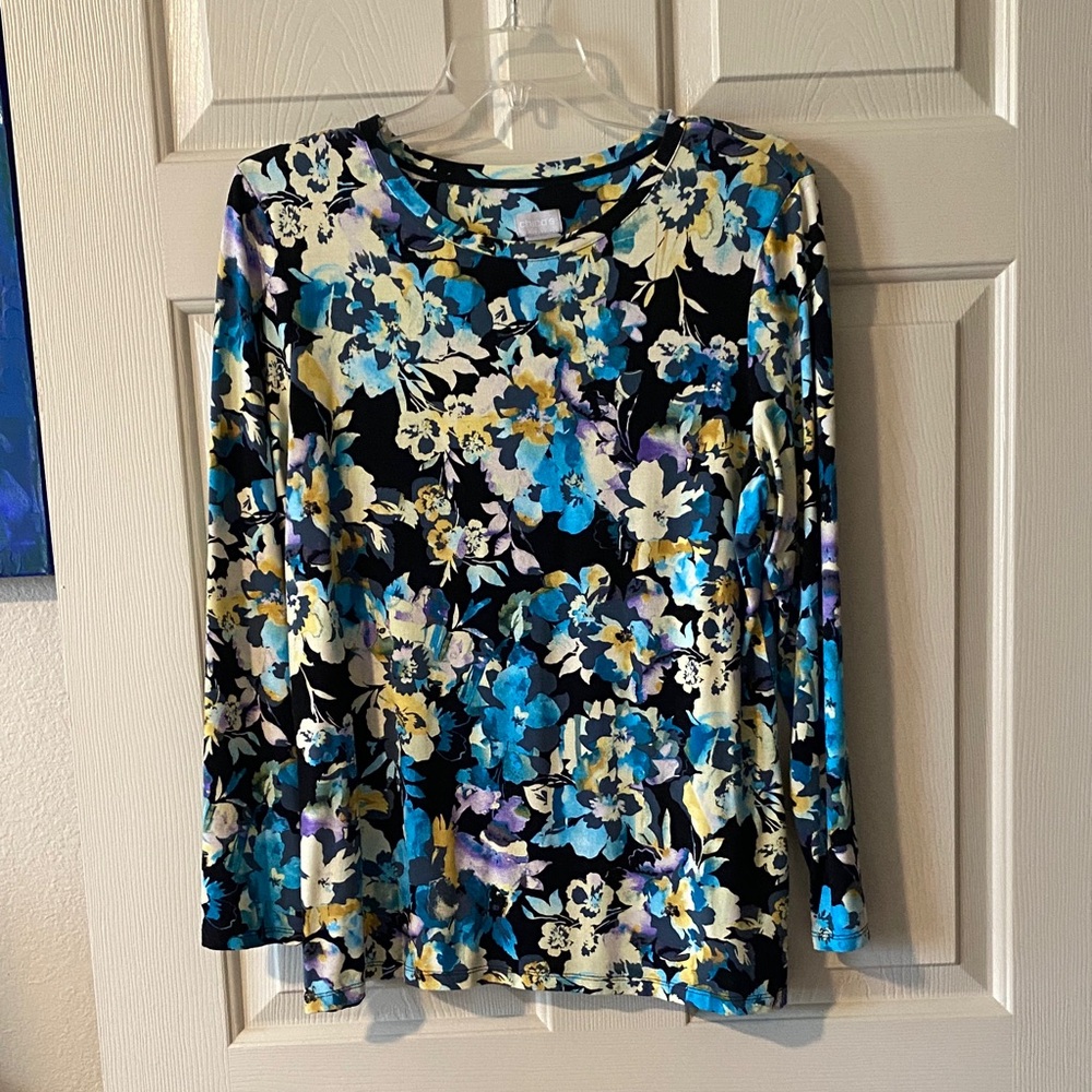 Chico's Black and Blue Floral Blouse